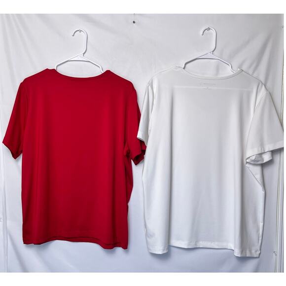 Lot of 2 Susan Graver Women's 1X Red/White Knit Short Sleeve Pullover T-Shirt - Picture 2 of 7